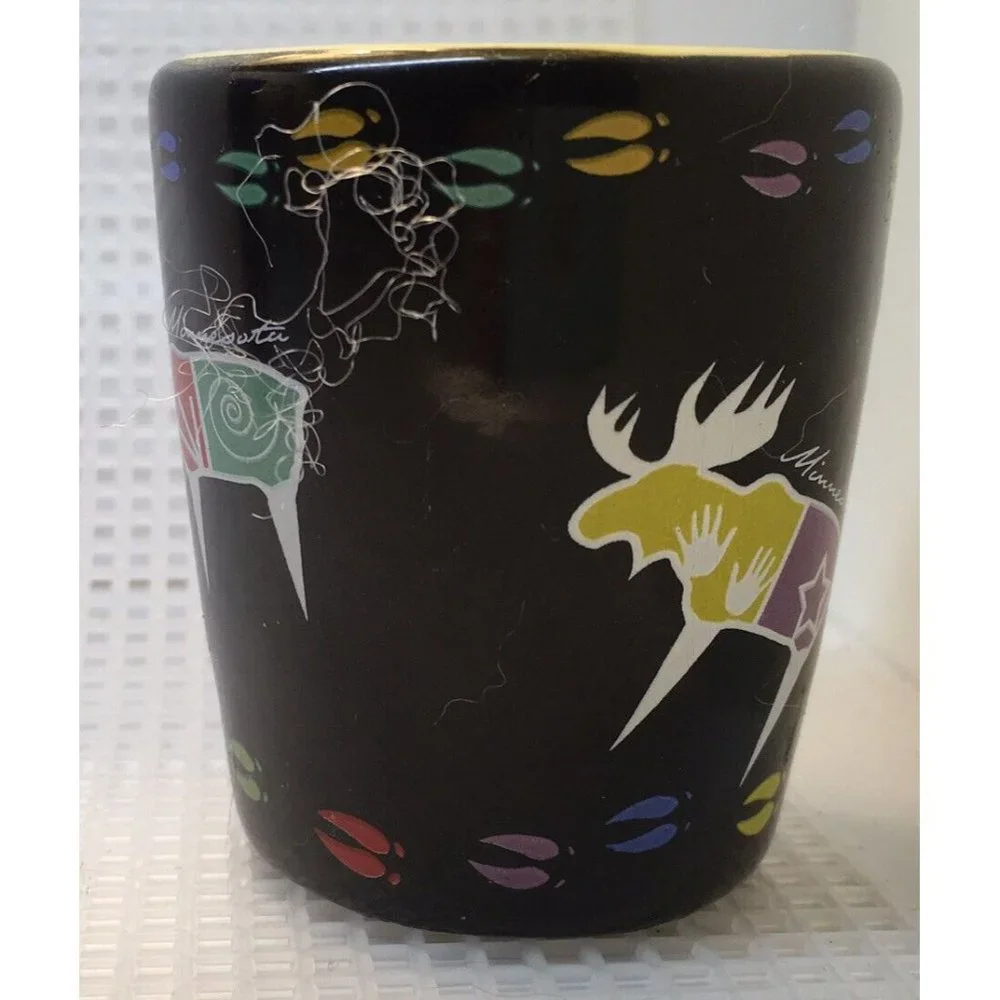Collectible Minnesota Moose Souvenir Shot Glass Glazed Black Ceramic Porcelain